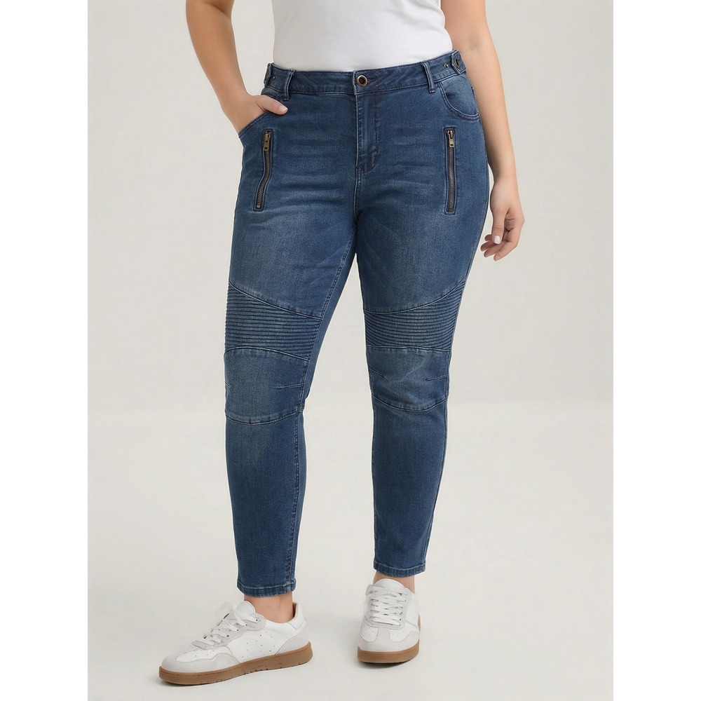 Ellos Moto Skinny Jeans Blue Denim Size 24 Plus Size Biker Ribbed Zipper Pockets
